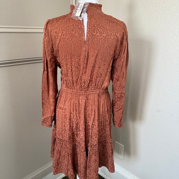 NWT Madewell Mockneck Ruffle-Hem Mini Dress Cheetah Jacquard Size M Warm Umber - Picture 3 of 6